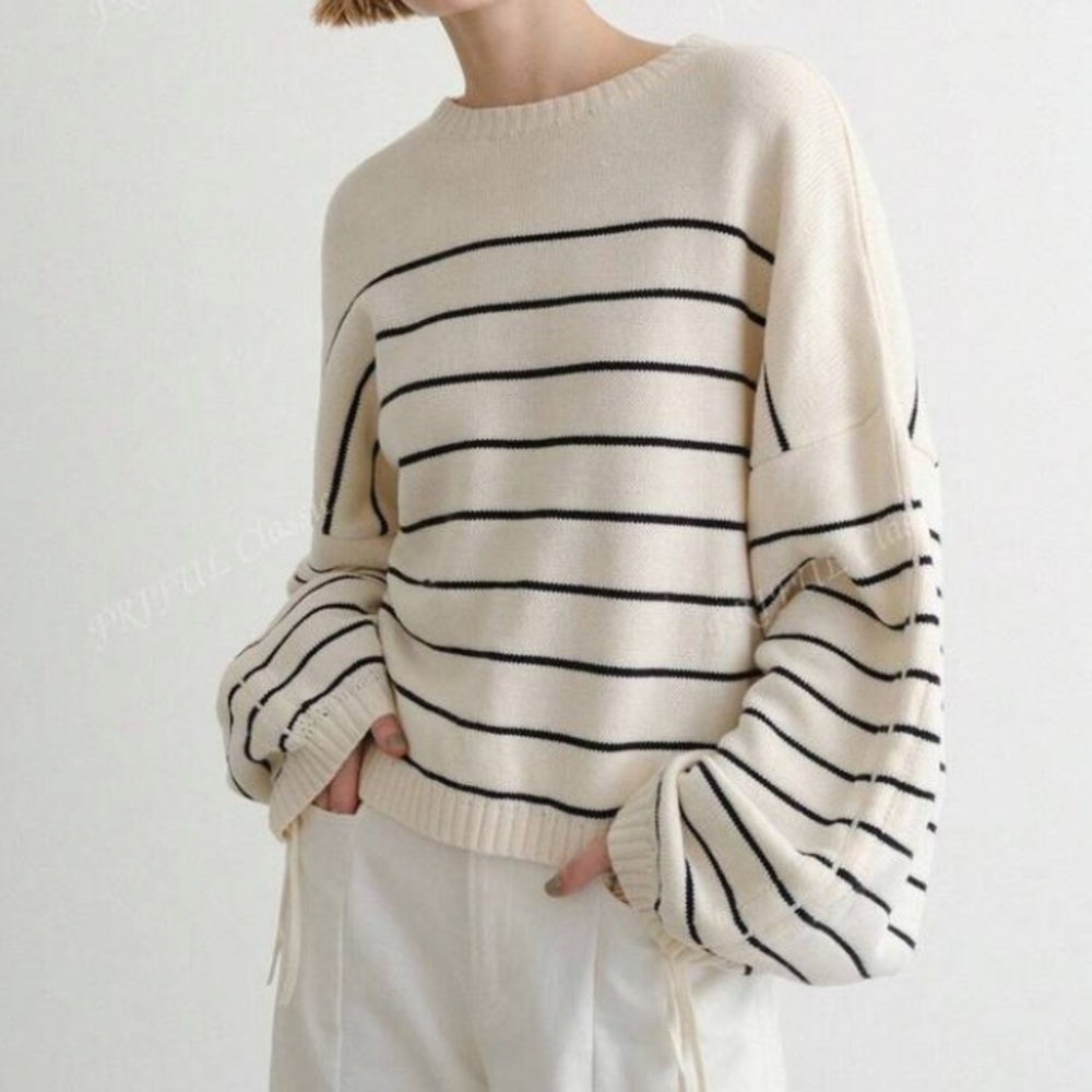 Sweater casual Striped Cream women’s stylish M S L - Picture 3 of 5